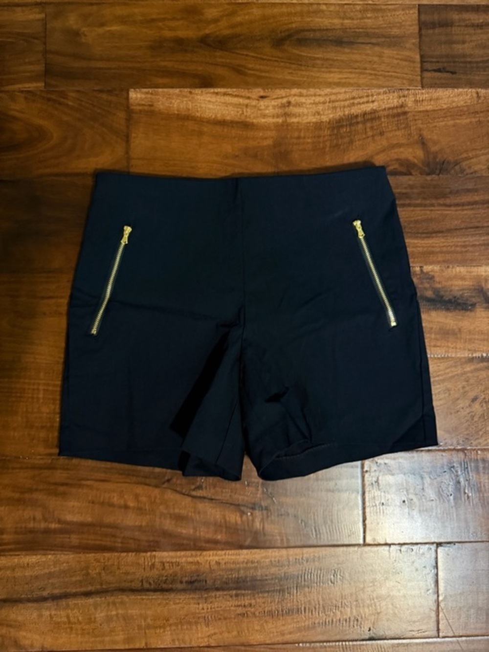INC International Concepts Black High-Waist Shorts with Gold Zippers